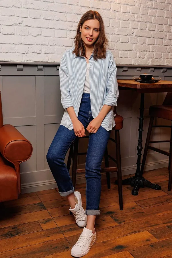 Longline Stripe Shirt In Blue