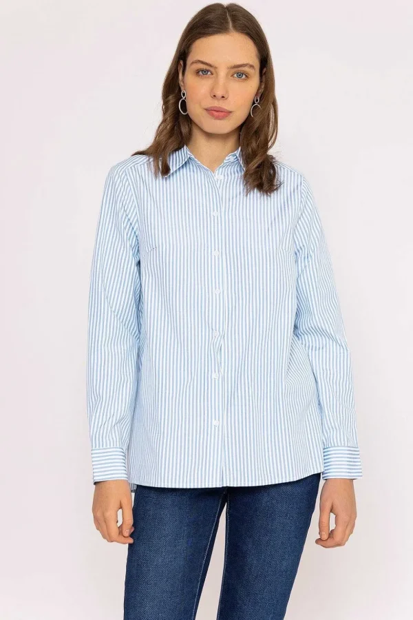 Longline Stripe Shirt In Blue