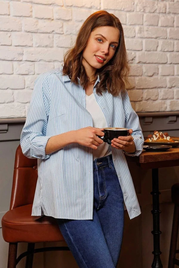 Longline Stripe Shirt In Blue