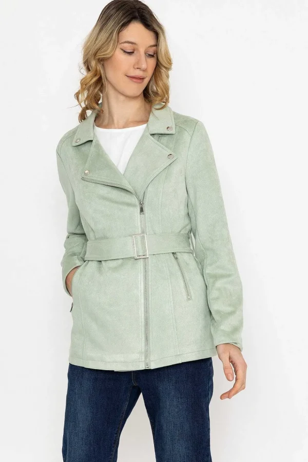 Longline Suede Biker In Sage