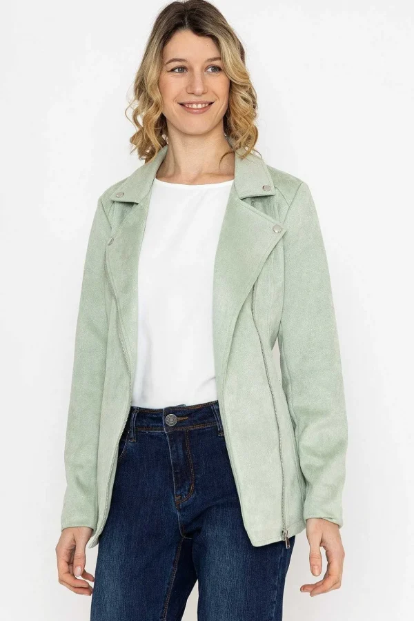 Longline Suede Biker In Sage