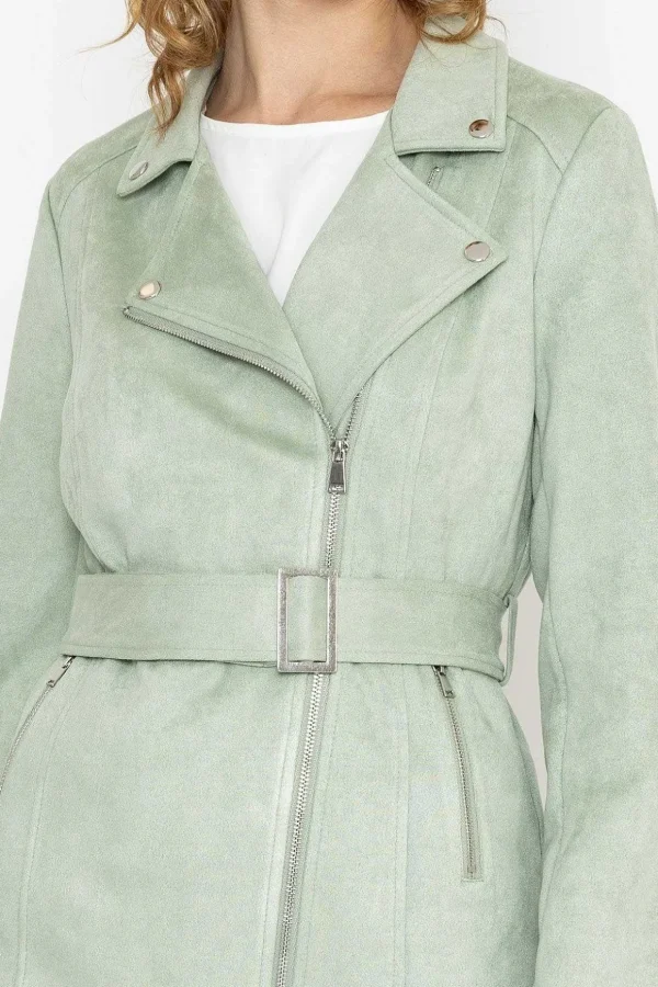 Longline Suede Biker In Sage