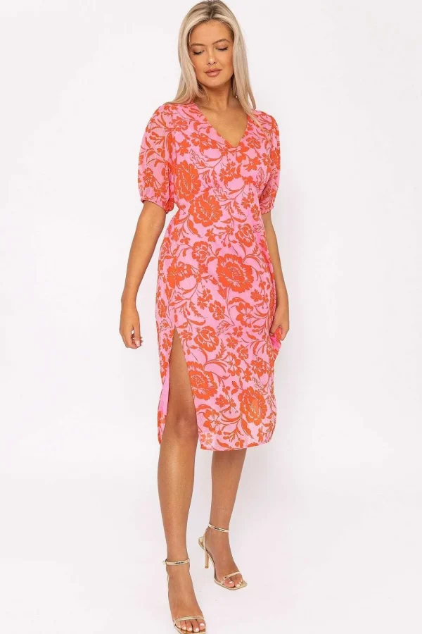 Luna Pink Print Midi Dress