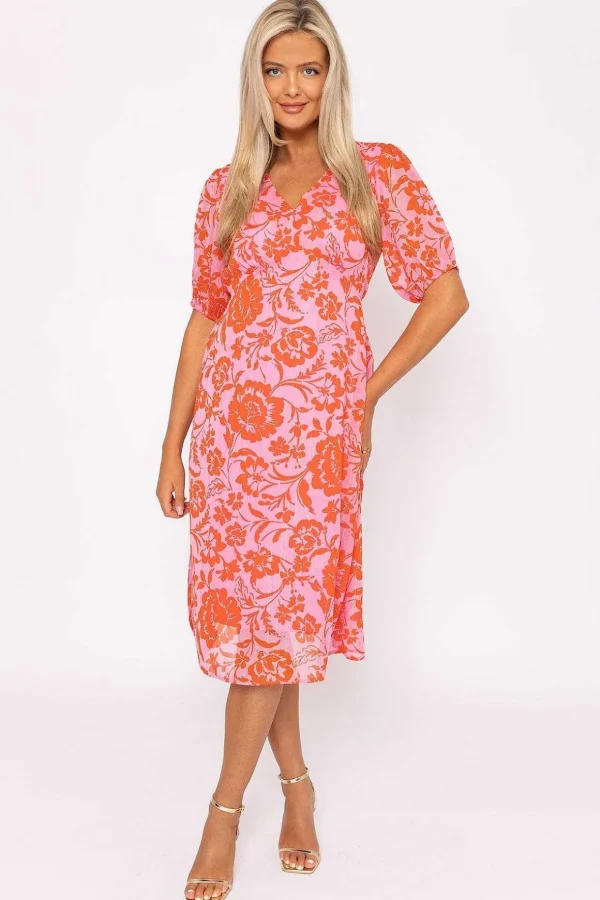 Luna Pink Print Midi Dress