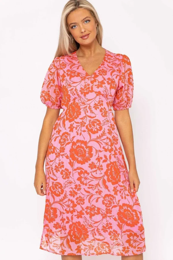 Luna Pink Print Midi Dress