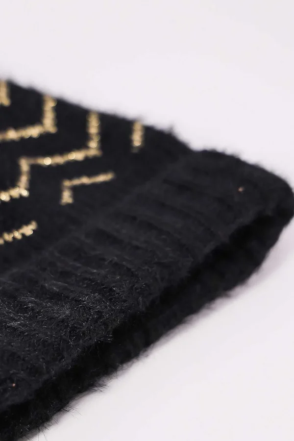 Lurex Stripe Beanie In Black