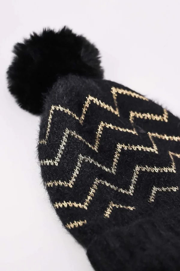 Lurex Stripe Beanie In Black