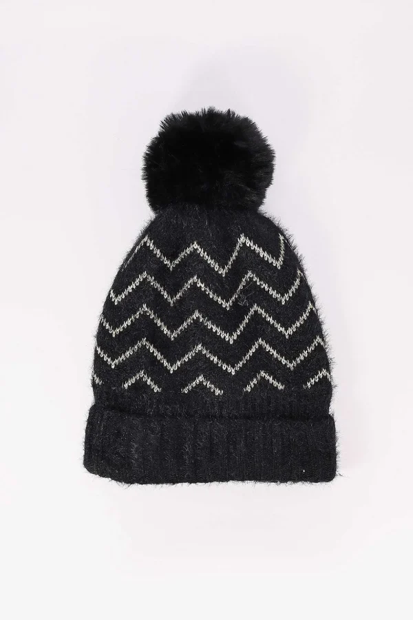 Lurex Stripe Beanie In Black