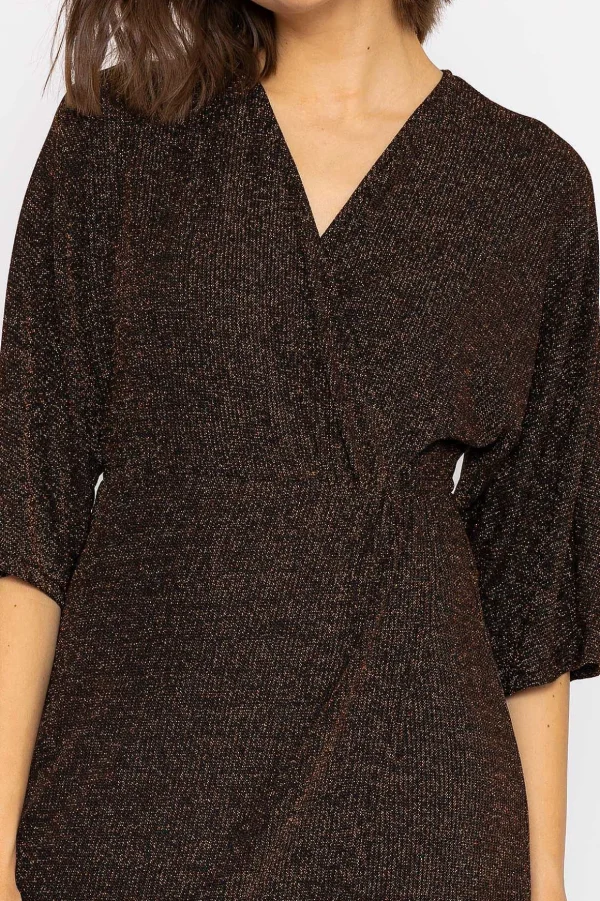 Lurex Wrap Dress In Bronze