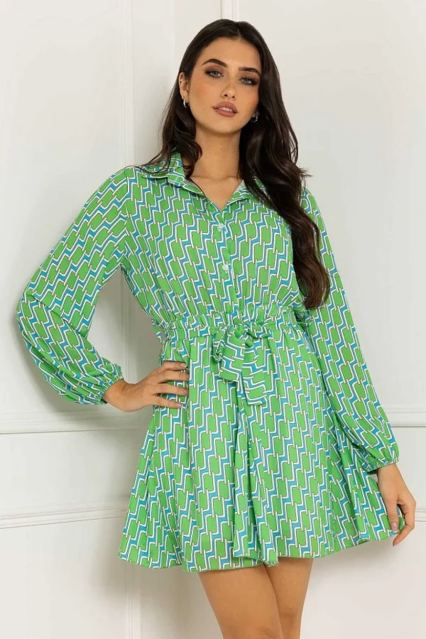Maria Mini Dress In Green Print