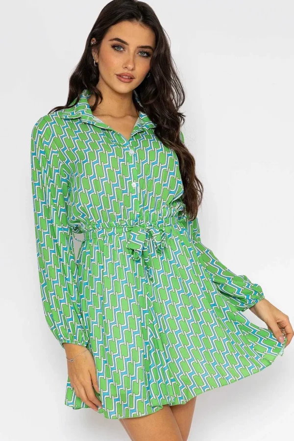 Maria Mini Dress In Green Print