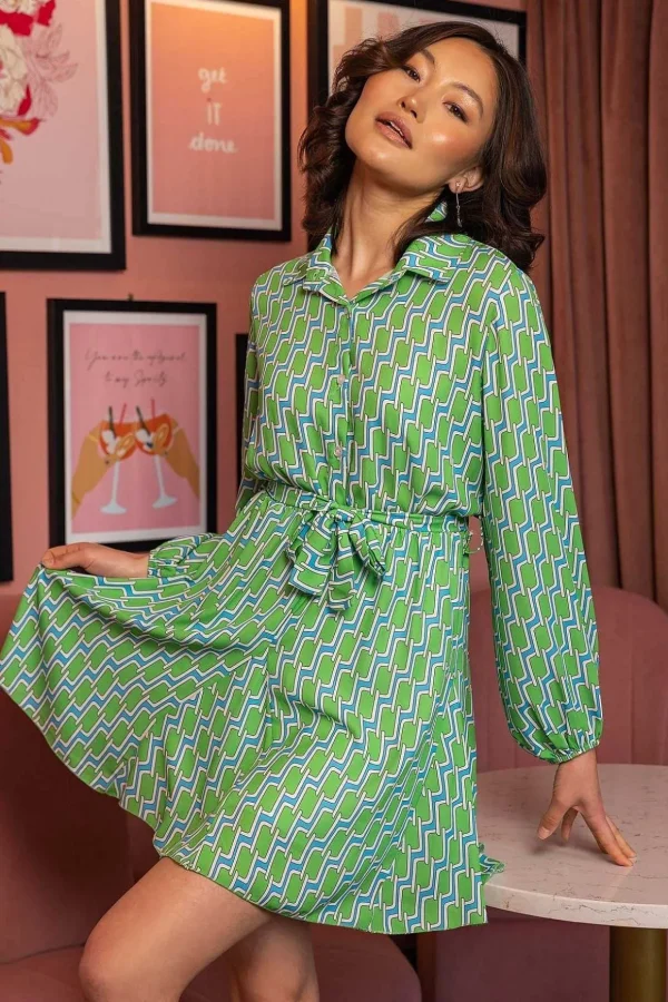 Maria Mini Dress In Green Print