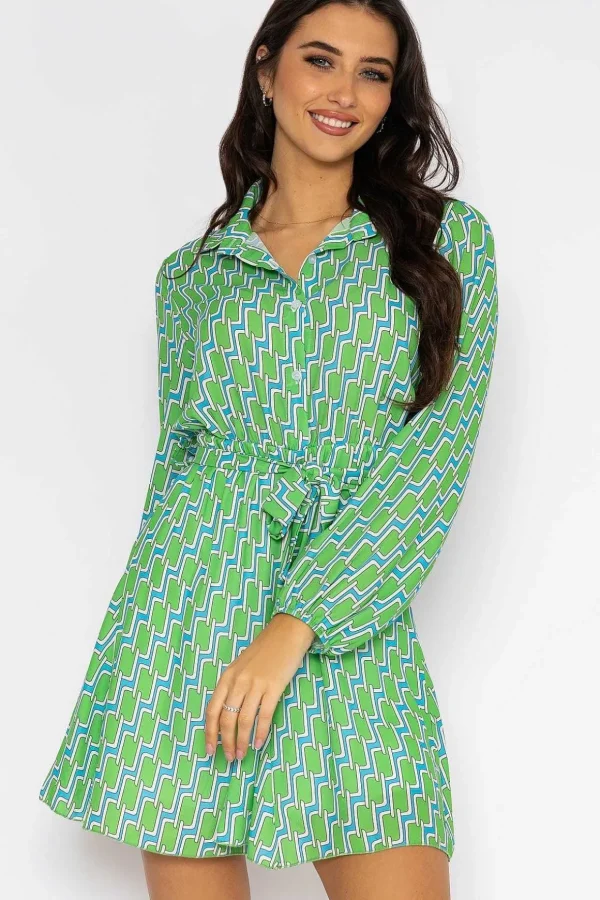 Maria Mini Dress In Green Print
