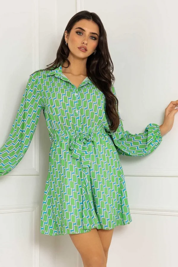 Maria Mini Dress In Green Print