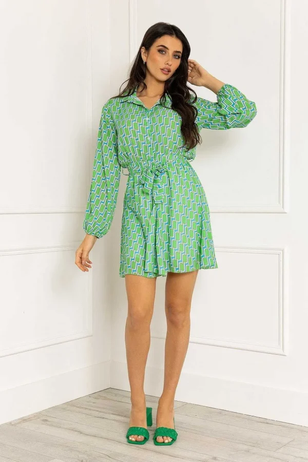 Maria Mini Dress In Green Print