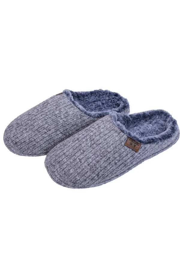 Mens Chunky Knit Mule Slippers In Grey