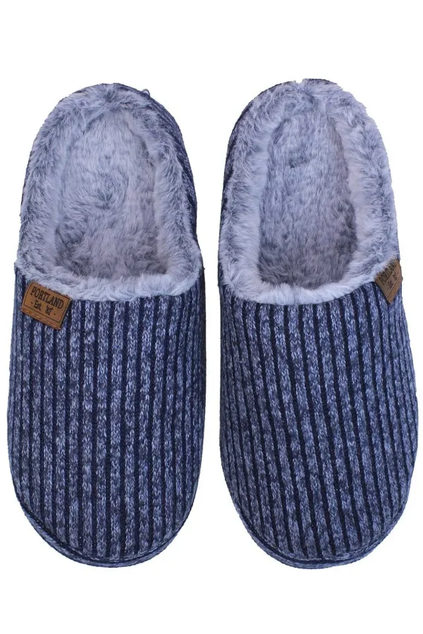 Mens Chunky Knit Mule Slippers In Blue