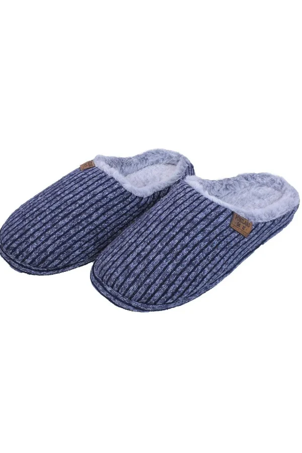 Mens Chunky Knit Mule Slippers In Blue