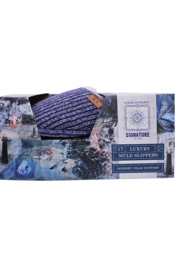 Mens Chunky Knit Mule Slippers In Blue