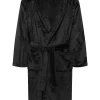 Mens Collared Fleece Robe In Black