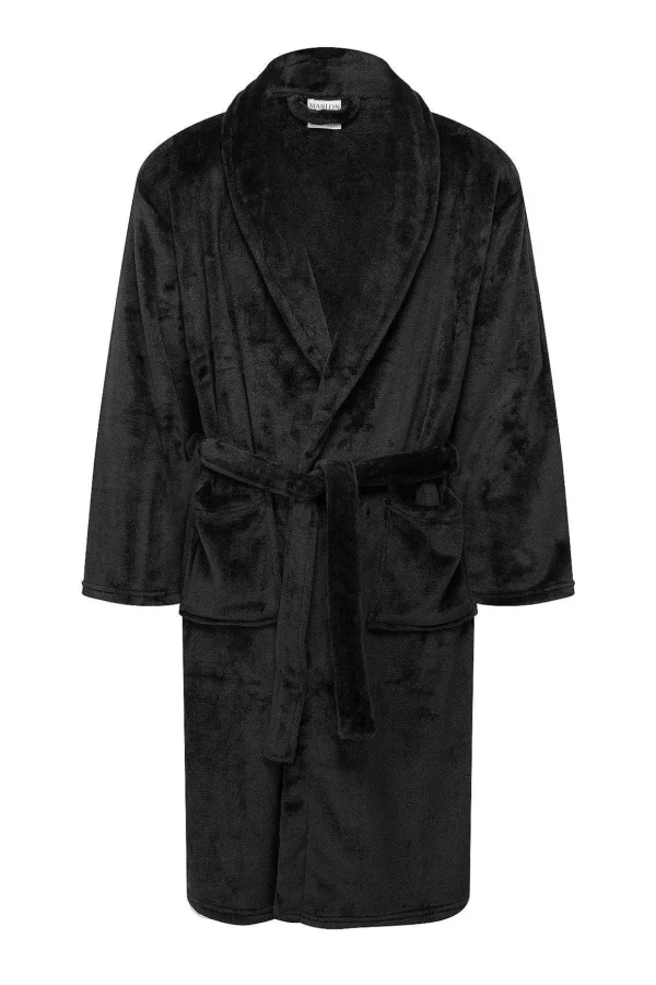 Mens Collared Fleece Robe In Black