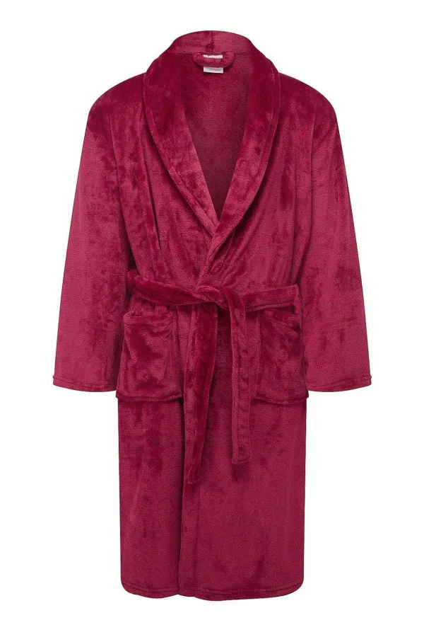 Mens Collared Fleece Robe In Wine
