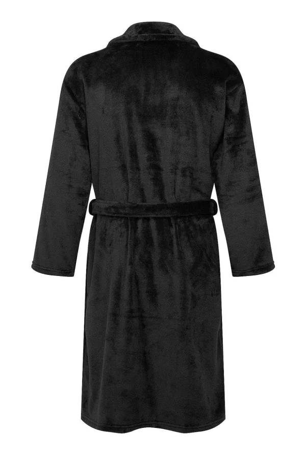 Mens Collared Fleece Robe In Black