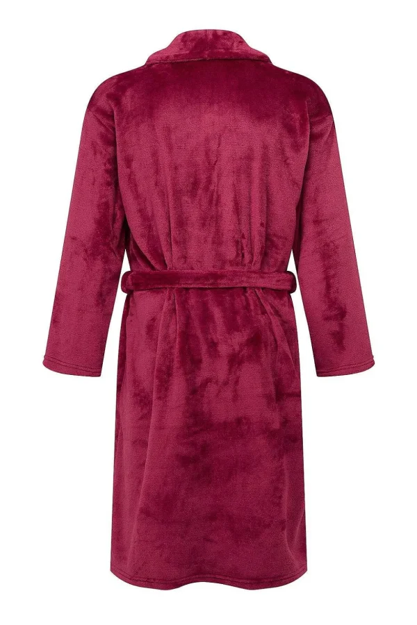 Mens Collared Fleece Robe In Wine