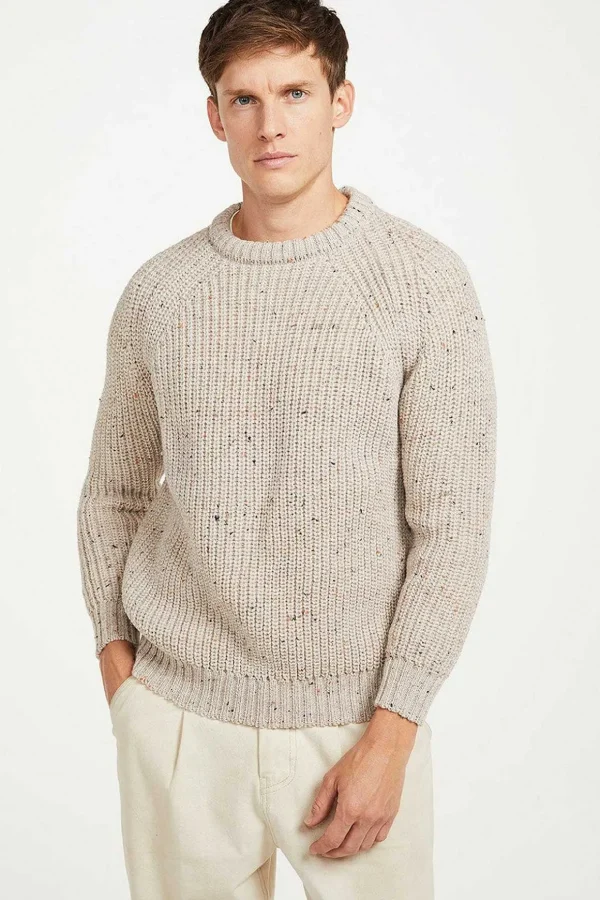 Men'S Crew Neck Raglan Sweater In Beige
