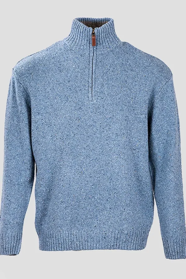 Men'S Donegal Blend V-Neck Zip Sweater In Blue