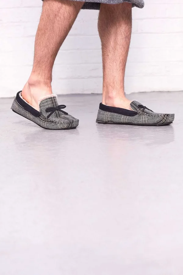 Mens Luxury Moccasin Slippers In Tweed