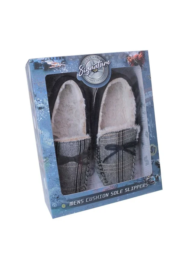 Mens Luxury Moccasin Slippers In Tweed