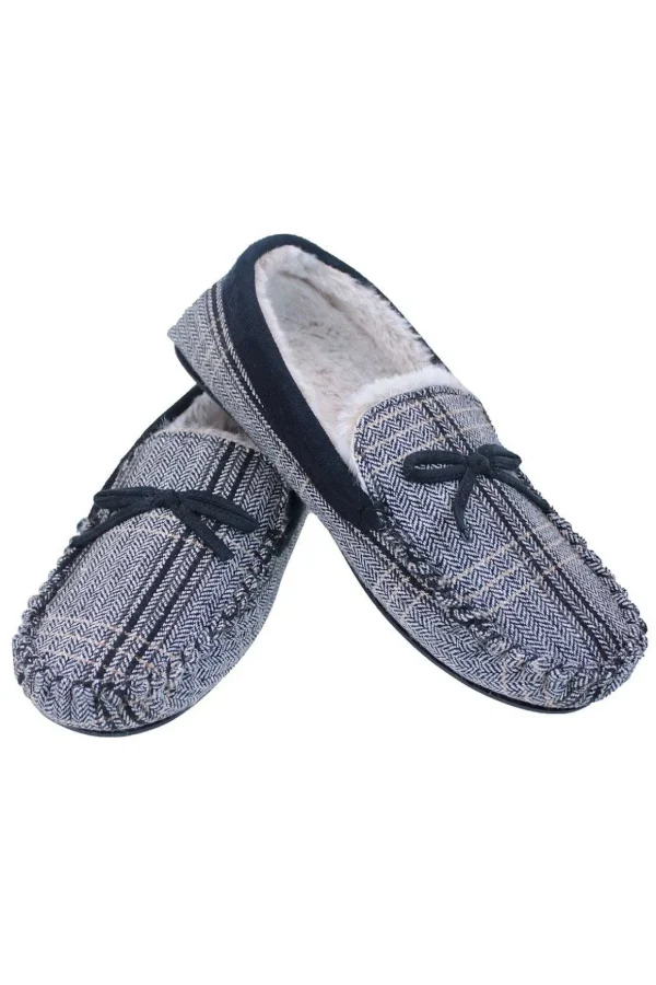 Mens Luxury Moccasin Slippers In Tweed