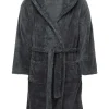 Mens Sherpa Hooded Fleece Robe In Charcoal