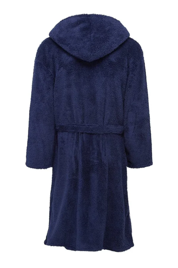 Mens Sherpa Hooded Fleece Robe In Navy