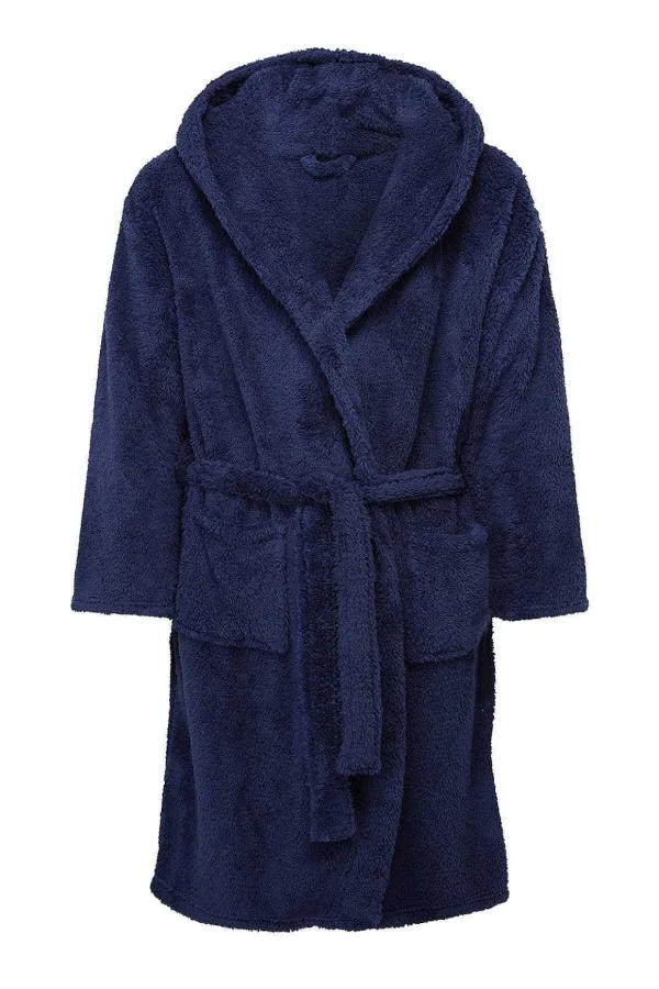 Mens Sherpa Hooded Fleece Robe In Navy