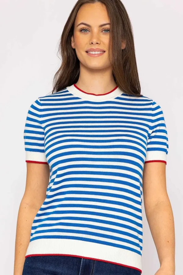 Merino Stripe Crew In Navy