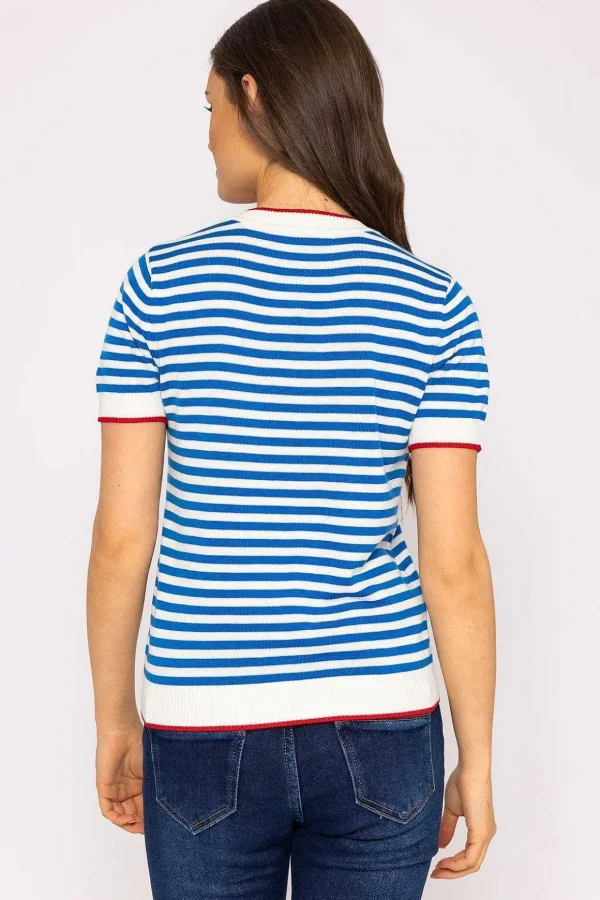 Merino Stripe Crew In Navy