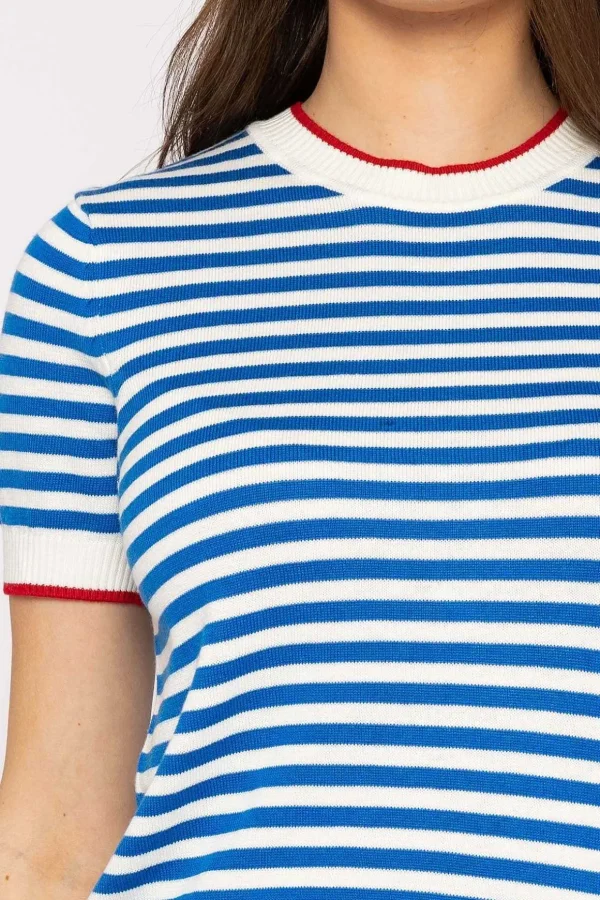 Merino Stripe Crew In Navy