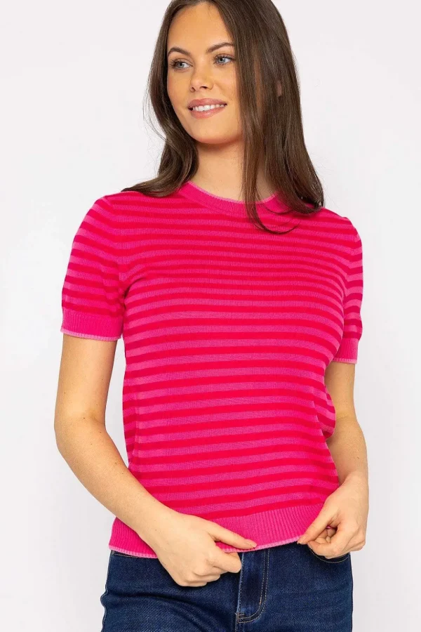 Merino Stripe Crew In Pink