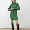 Merino Wool Knitted Roll Neck Tunic In Green