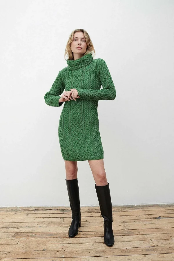 Merino Wool Knitted Roll Neck Tunic In Green
