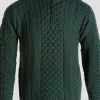 Merino Wool Sweater With Zip In Khaki