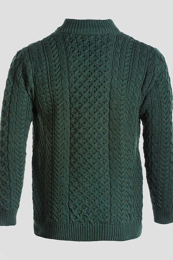 Merino Wool Sweater With Zip In Khaki