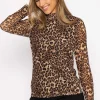 Mesh High Neck Top In Leopard Print