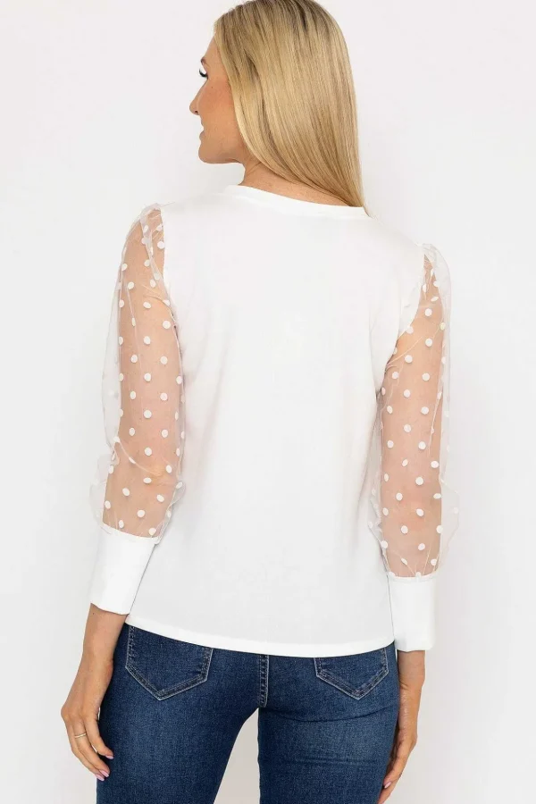 Mesh Long Sleeve Top In Ecru