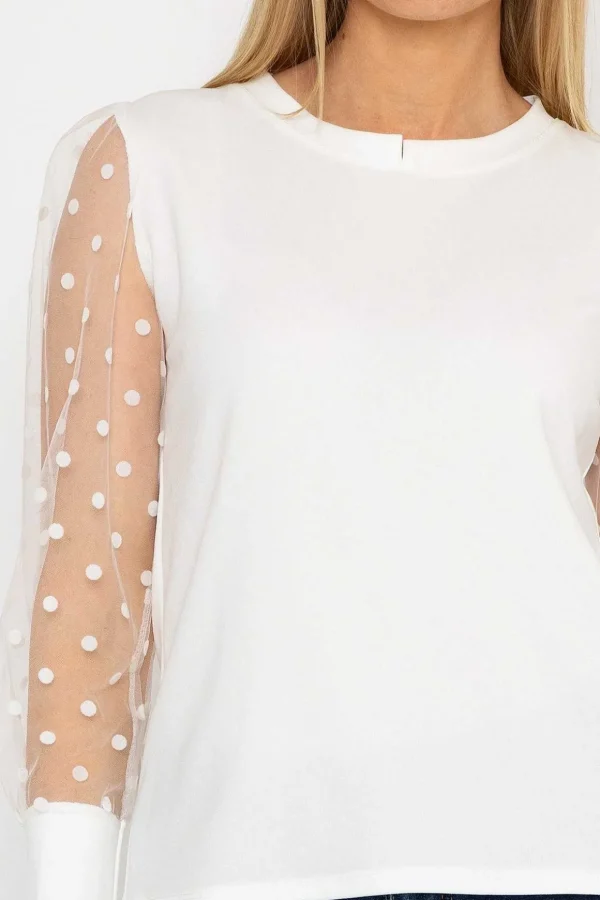 Mesh Long Sleeve Top In Ecru