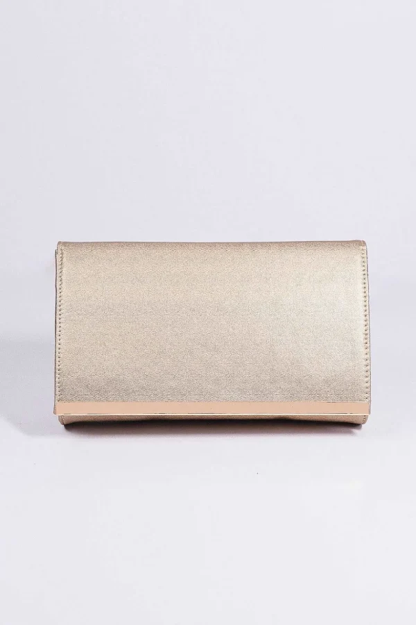 Metallic Flapover Clutch In Gold