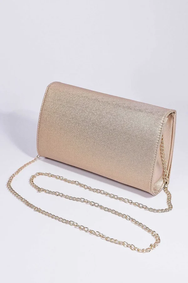Metallic Flapover Clutch In Gold