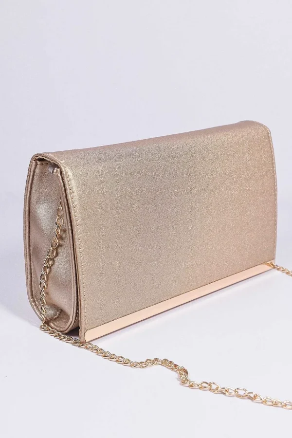 Metallic Flapover Clutch In Gold